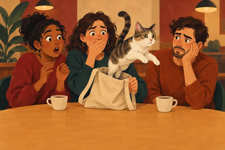 Picture showing the meaning of let the cat out of the bag