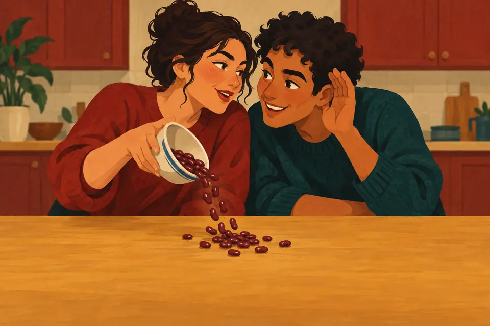 Picture showing the meaning of spill the beans